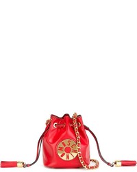 Красная кожаная сумка через плечо от Moschino