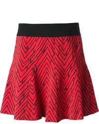 Красная короткая юбка-солнце с узором зигзаг