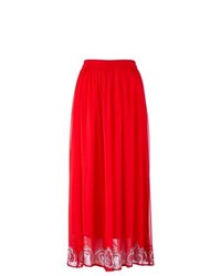 Красная кружевная длинная юбка