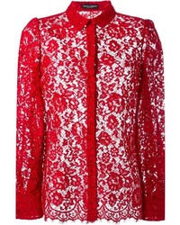 Красная кружевная рубашка с цветочным принтом