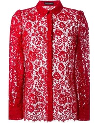Женская красная кружевная рубашка с цветочным принтом от Dolce & Gabbana