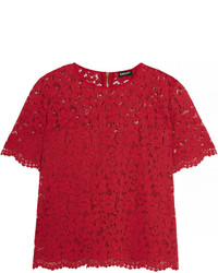 Женская красная кружевная футболка с круглым вырезом от DKNY
