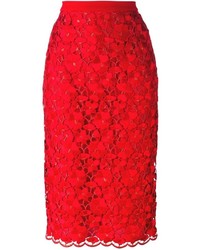 Красная кружевная юбка-карандаш с вышивкой от Piccione Piccione