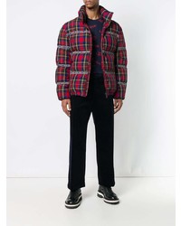 Мужская красная куртка-пуховик в шотландскую клетку от Versace