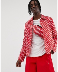 Мужская красная куртка-рубашка с принтом от ASOS DESIGN