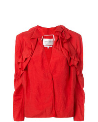 Красная льняная блузка с длинным рукавом с рюшами от Carmen March