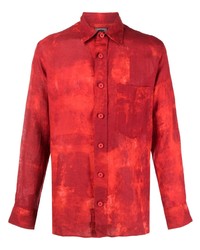 Мужская красная льняная рубашка с длинным рукавом с принтом тай-дай от Destin