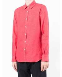 Мужская красная льняная рубашка с длинным рукавом от Canali