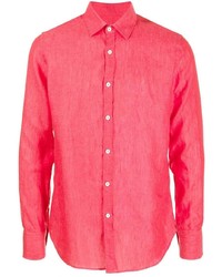 Мужская красная льняная рубашка с длинным рукавом от Canali