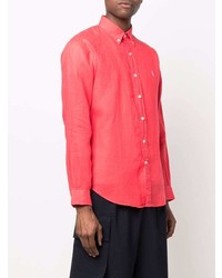 Мужская красная льняная рубашка с длинным рукавом от Polo Ralph Lauren