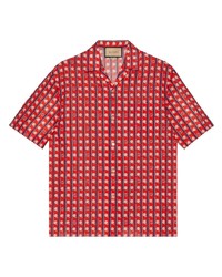 Мужская красная льняная рубашка с коротким рукавом от Gucci