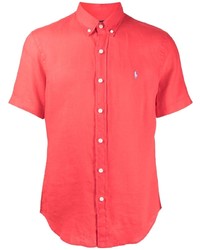 Мужская красная льняная рубашка с коротким рукавом от Polo Ralph Lauren