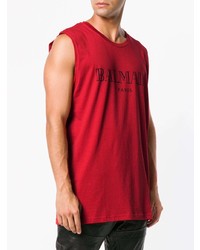 Мужская красная майка с принтом от Balmain