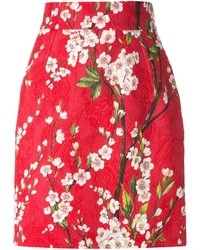 Красная мини-юбка с цветочным принтом