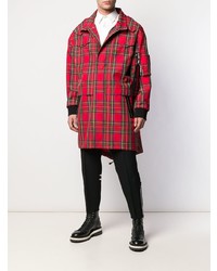 Мужская красная парка в шотландскую клетку от DSQUARED2