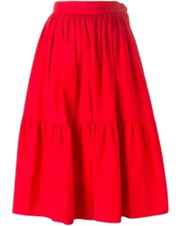 Красная пышная юбка от Saint Laurent