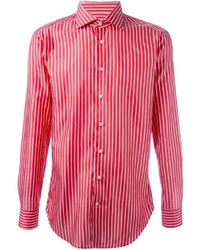 Красная рубашка с длинным рукавом в вертикальную полоску