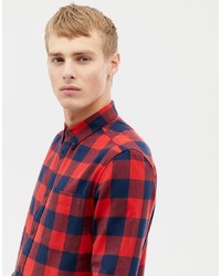 Мужская красная рубашка с длинным рукавом в клетку от Burton Menswear