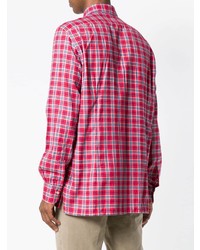 Мужская красная рубашка с длинным рукавом в клетку от Kiton