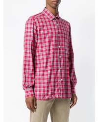 Мужская красная рубашка с длинным рукавом в клетку от Kiton