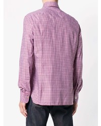 Мужская красная рубашка с длинным рукавом в клетку от Kiton