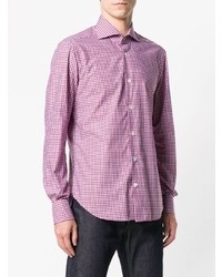 Мужская красная рубашка с длинным рукавом в клетку от Kiton