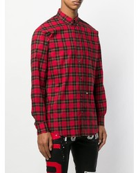 Мужская красная рубашка с длинным рукавом в клетку от DSQUARED2