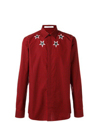 Мужская красная рубашка с длинным рукавом в клетку от Givenchy