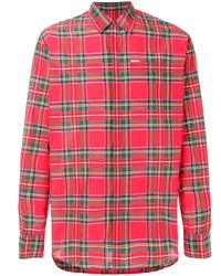 Мужская красная рубашка с длинным рукавом в шотландскую клетку от DSQUARED2