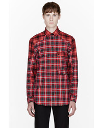 Мужская красная рубашка с длинным рукавом в шотландскую клетку от Givenchy