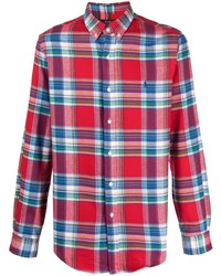 Мужская красная рубашка с длинным рукавом в шотландскую клетку от Polo Ralph Lauren