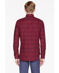 Мужская красная рубашка с длинным рукавом в шотландскую клетку от Thom Browne