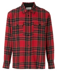 Мужская красная рубашка с длинным рукавом в шотландскую клетку от Saint Laurent