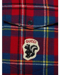 Мужская красная рубашка с длинным рукавом в шотландскую клетку от Gucci