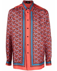 Мужская красная рубашка с длинным рукавом с геометрическим рисунком от Versace