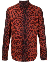 Красная рубашка с длинным рукавом с леопардовым принтом