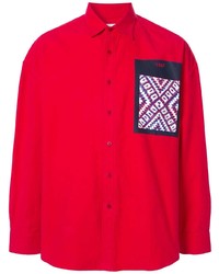 Мужская красная рубашка с длинным рукавом с принтом от Yoshiokubo