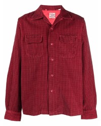 Красная рубашка с длинным рукавом с узором "гусиные лапки"