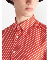 Мужская красная рубашка с длинным рукавом с узором зигзаг от Prada