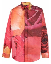 Мужская красная рубашка с длинным рукавом с цветочным принтом от Just Cavalli