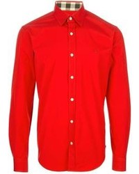 Мужская красная рубашка с длинным рукавом от Burberry