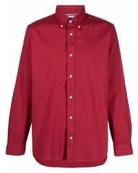 Мужская красная рубашка с длинным рукавом от Tommy Hilfiger