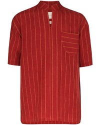 Мужская красная рубашка с коротким рукавом в вертикальную полоску от Nicholas Daley