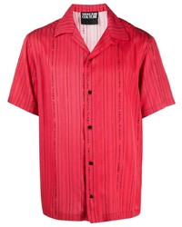 Мужская красная рубашка с коротким рукавом в вертикальную полоску от VERSACE JEANS COUTURE