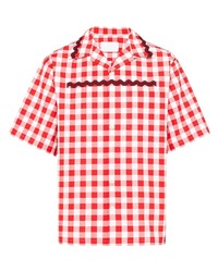 Мужская красная рубашка с коротким рукавом в мелкую клетку от Prada