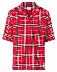 Мужская красная рубашка с коротким рукавом в шотландскую клетку от Burberry