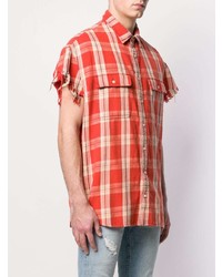 Мужская красная рубашка с коротким рукавом в шотландскую клетку от R13