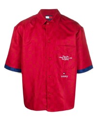 Красная рубашка с коротким рукавом с вышивкой