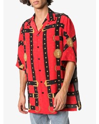 Мужская красная рубашка с коротким рукавом с принтом от Versace