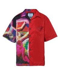 Мужская красная рубашка с коротким рукавом с принтом от Prada